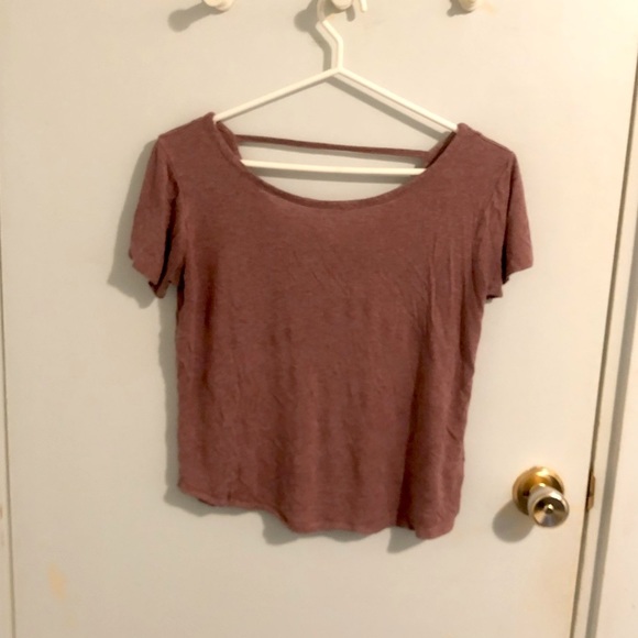 Bundle of 2 Crop Tops: Dynamite Open V-Back T-shirt & Garage Striped Lace Top - Picture 2 of 6